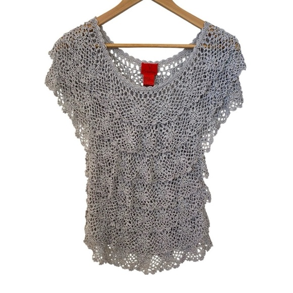 V Christina Womens Silver Ruffle Tier Blouse - Picture 5 of 7